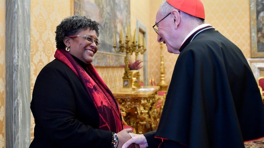 Audience du Pape avec la Première ministre de la Barbade, Mia Amor Mottley, au Palais apostolique, le 14 novembre 2024. 