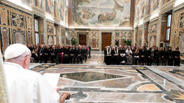 Pope Francis meets with participants in the Vatican Apostolic Library conference