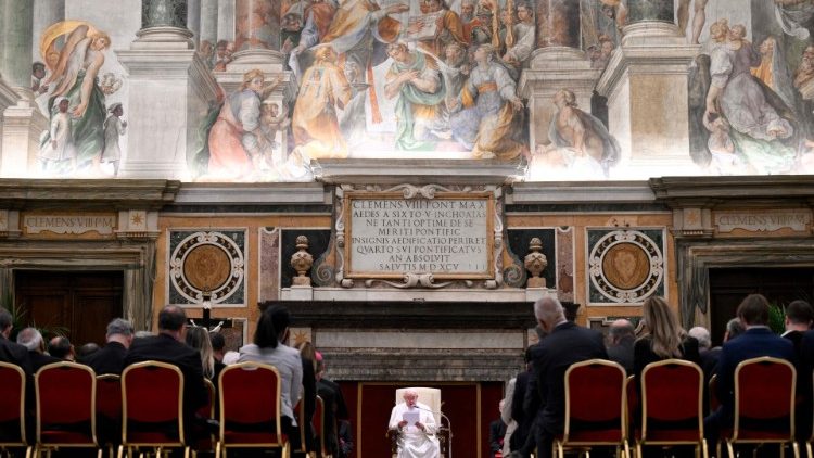 The papal meeting took place in the Sala Clementina in the Vatican