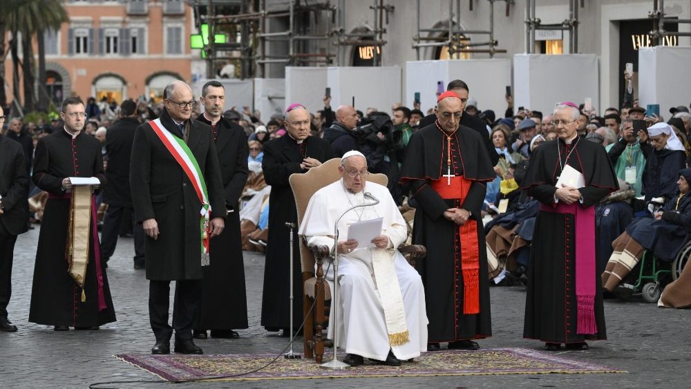 Францішак на Іспанскай плошчы Рыма ва ўрачыстасць Беззаганнага Зачацця 