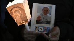 Many people have gathered each evening to pray the Rosary for Pope Francis' health
