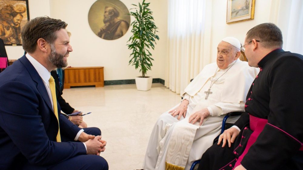 US Vice President JD Vance meeting Pope Francis at the Casa Santa Marta