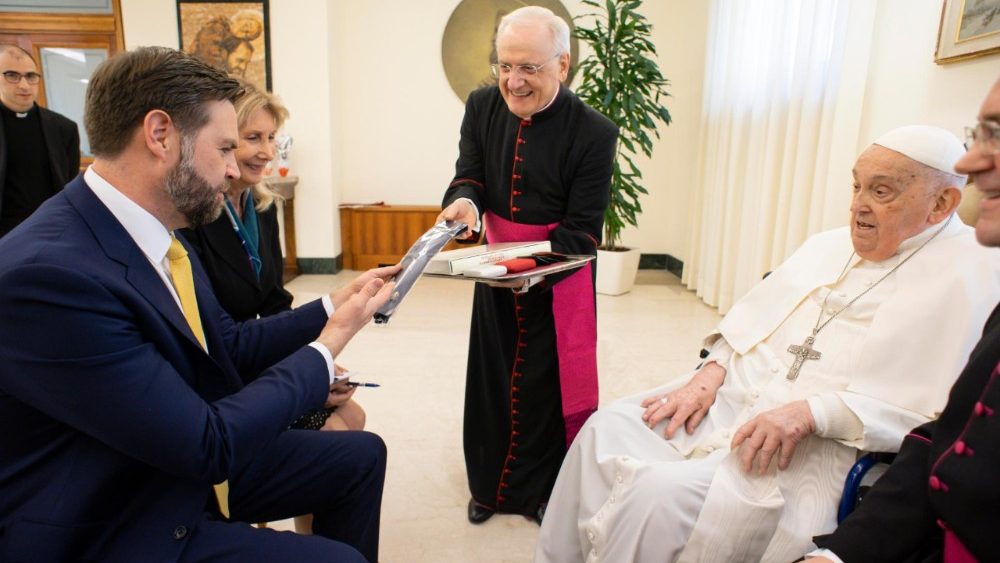 US Vice President JD Vance meeting Pope Francis at the Casa Santa Marta
