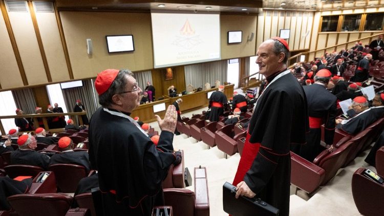 Cardinali a confronto nell'aula del sinodo