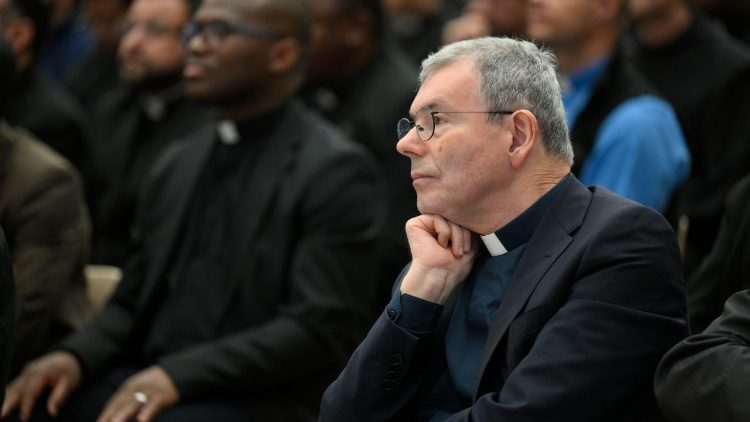 Падчас сустрэчы Льва XIV з духавенствам Рымскай дыяцэзіі. 2025.06.12