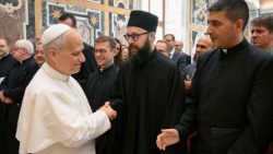 Les membres de la ROACO, la Réunion des Œuvres d'Aide aux Églises Orientales, reçu par le Pape Léon XIV au Vatican, le 18 juin. 