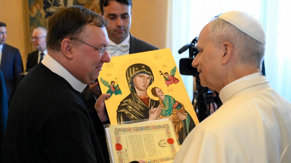 Леў XIV з біскупамі-рэдэмптарыстамі і скалабрыніянамі