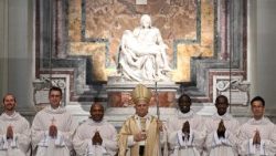 Pope Leo XIV with newly ordained priests from around the world