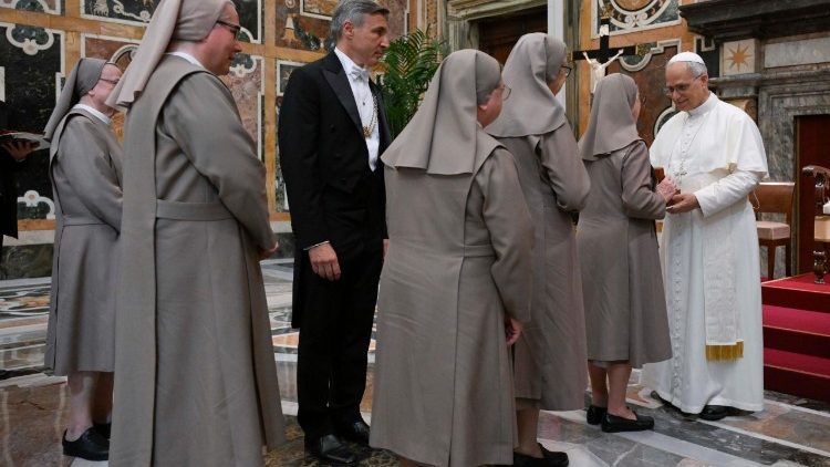 Pope Leo XIV welcomes religious sisters in the Vatican