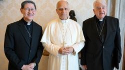 Kard. Paul Emil Tscherrig (po prawej) na audiencji u Leona XIV w lipcu ubiegłego roku