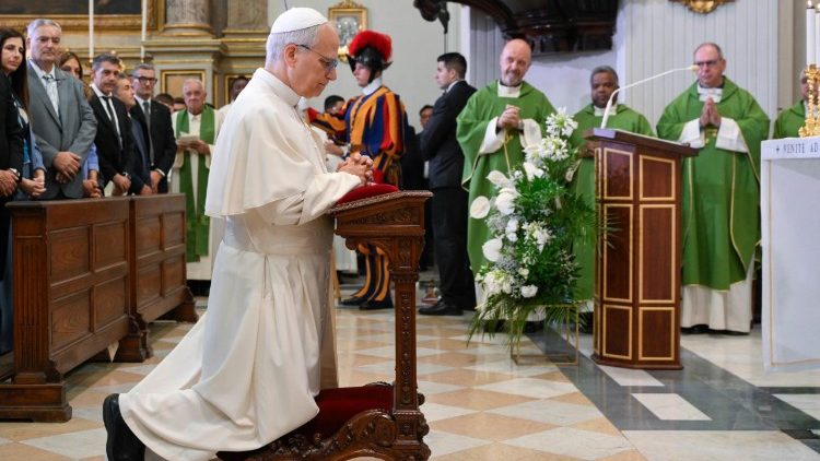 Il Papa in preghiera prima dell'inizio della Messa