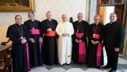 A presidência do Celam ao lado do Papa Leão XIV na última segunda-feira (15/09)