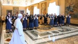 Pope Leo XIV exchanging greetings with participants in the Daughters of St. Paul's General Chapter