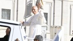 Pope Leo arrives at the weekly General Audience