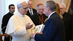 Pope Leo XIV greets labor leaders from Chicago