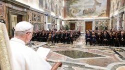 Pope Leo XIV meets with participants in a conference on Cardinal Rafael Merry del Val