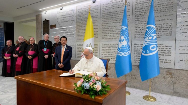 Leão XIV na sede da FAO em Roma