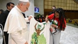 Pope Leo XIV meeting with participants at the Fifth World Meeting of Popular Movements