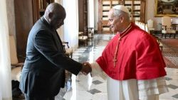 Audience du Pape Léon XIV au président sud-africain Cyril Ramaphosa, au Palais apostolique, le 8 novembre 2025.