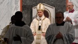 Papa Leon al XIV în biserica sfântul Anselm de pe Colina Aventinului. 