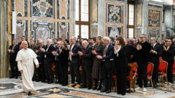 Pope Leo arrives for the audience with the World of Cinema