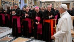 Pope Leo greets the nunciature staff