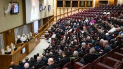 Pope Leo meets with 160 participants in the General Assembly of the Union of Superiors General in the Synod Hall. 