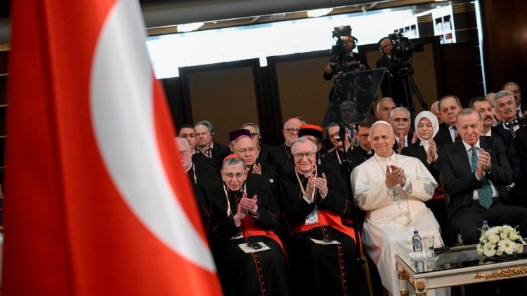 The Pope made his first public address in Ankara, Türkiye at the Nation's Library