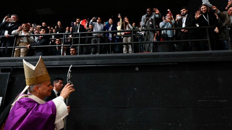 Pope Leo XIV during the Mass at the Volkswagen Arena 