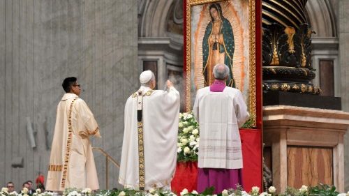 Папа падчас святой Імшы ва ўспамін Маці Божай Гвадэлупскай