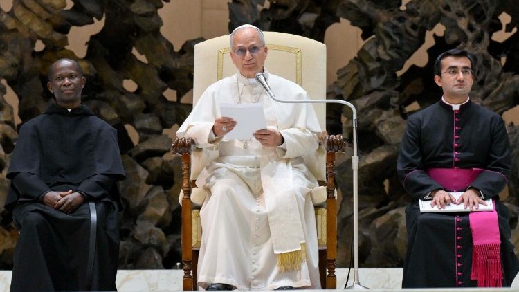 Il Papa durante l'udienza con i partecipanti al Giubileo della diplomazia italiana in Aula Paolo VI