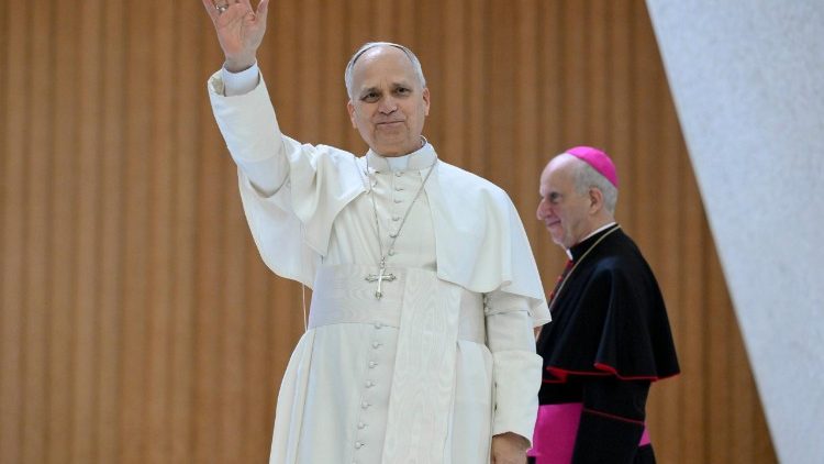 Pápež Lev XIV. počas stretnutia v rámci Jubilea diplomacie