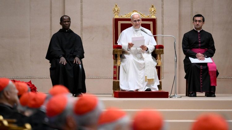 Pope Leo during the audience with the Roman Curia for the Christmas greetings