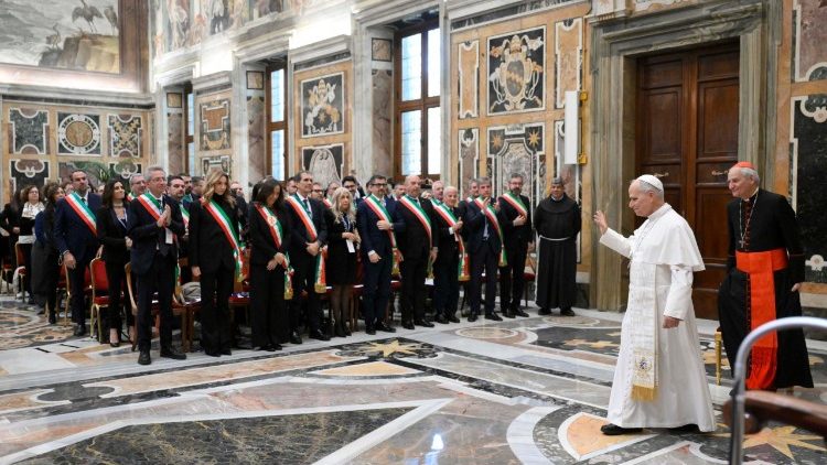 Pope Leo greets the mayors