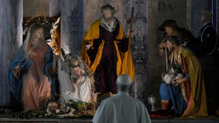 L&eacute;on XIV &agrave; la cr&egrave;che de la place Saint-Pierre apr&egrave;s les premi&egrave;res v&ecirc;pres de la solennit&eacute; de sainte Marie M&egrave;re de Dieu