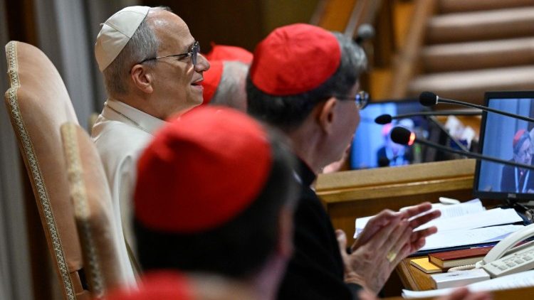 Pope speaking to the Cardinals during the Consistory