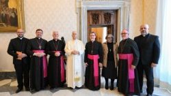 Os membros da Comissão Episcopal para Ação Missionária e Cooperação Intereclesial da CNBB com o Papa