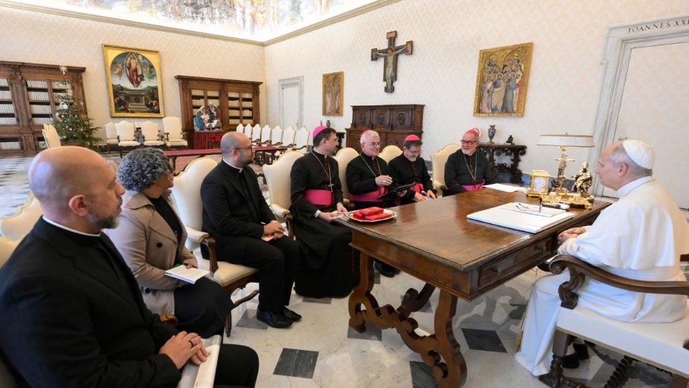 La Leon XIV, membrii Comisiei Episcopale Pastorale pentru Activitatea Misionară și Cooperarea Inter-eclezială din Brazilia. 