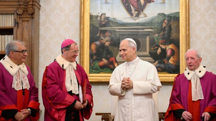 Pope Leo XIV meets officials of the Tribunal of Roman Rota for the inauguration of their judicial year,