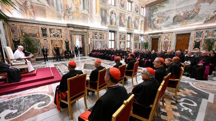 Pope Leo XIV addresses participants in the plenary assembly of the Dicastery for the Doctrine of the Faith