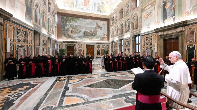 Pope Leo XIV welcomes participants in the plenary assembly of the Dicastery for the Doctrine of the Faith