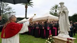 Pope Leo XIV blesses the image of St. Rose of Lima installed in the Vatican Gardens