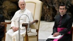 Papst Leo und sein Privatsekretär bei der Generalaudienz an diesem Mittwoch