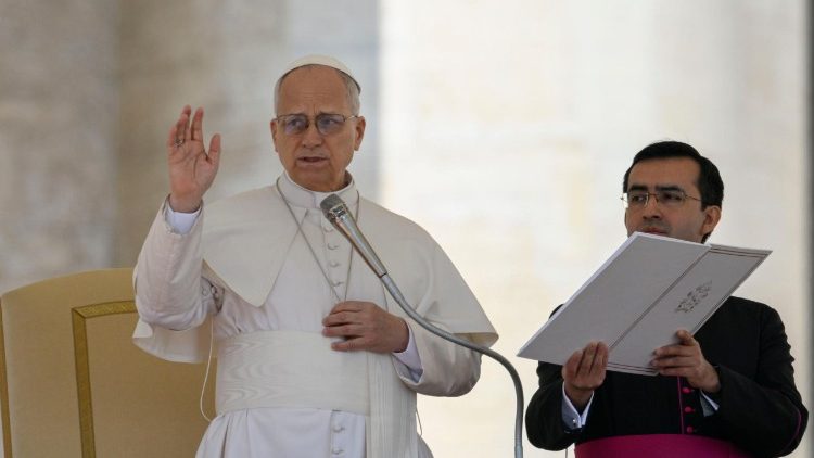 Papa Le&atilde;o XIV durante a Audi&ecirc;ncia Geral