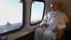Pope Leo XIV aboard the helicopter taking him to Monaco