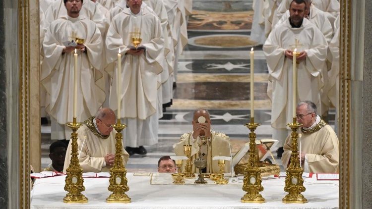 Pope Leo XIV celebrating Holy Thursday Mass