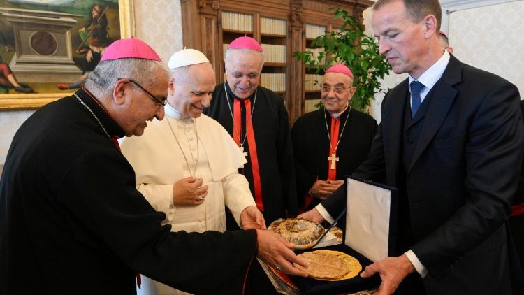 Leo XIV tar emot medlemmar av den kaldeiska kyrkan under deras synod för val av ny patriark