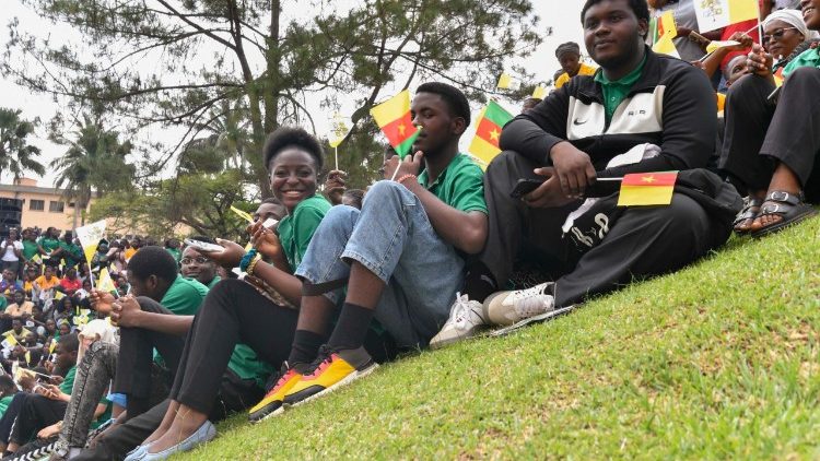 Students at the Catholic University of Central Africa, in Yaound&eacute;, Cameroon, during the papal visit