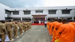 Pope Leo XIV visits inmates in Bata Prison in Equatorial Guinea, on 22 April