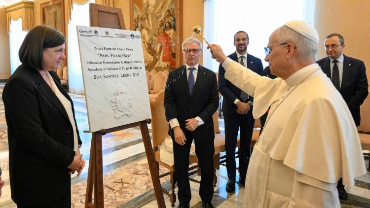 Pope Leo XIV blesses the cornerstone of the "Pope Francis Heart Centre" 